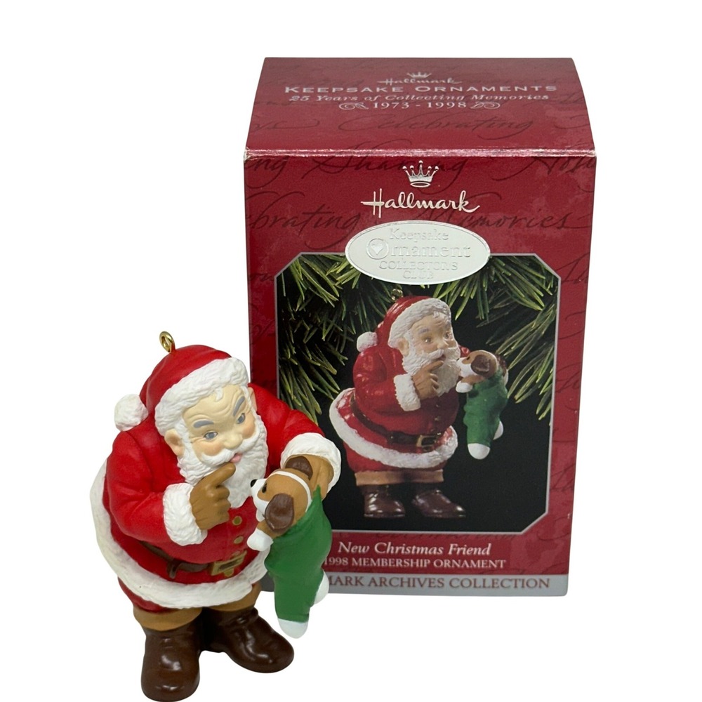 VTG Hallmark Keepsake Ornament New Christmas Friend 1998 Santa Puppy Dog Red